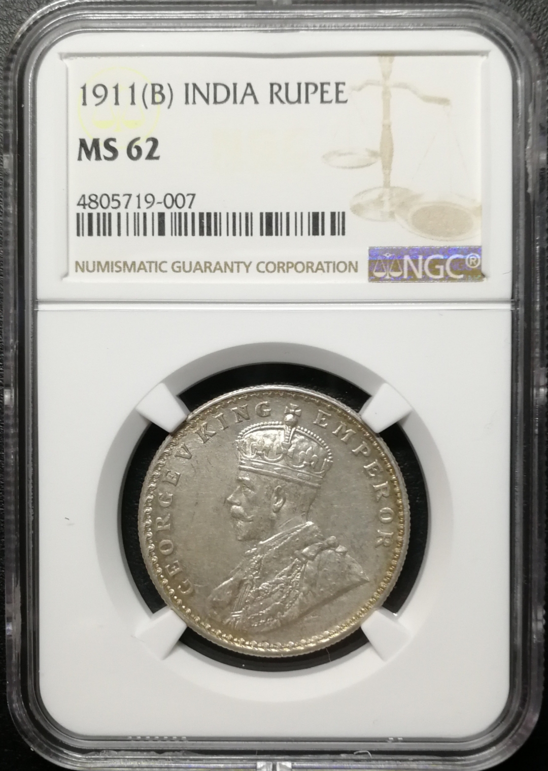 凡希社世界钱币微拍第七十四期 1911B印度猪卢比NGC-MS62
