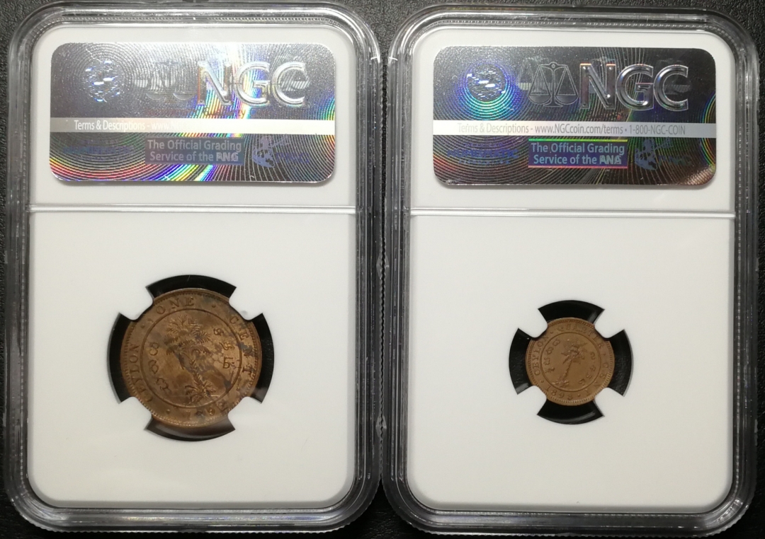 凡希社世界钱币微拍第七十四期 1892/98锡兰小铜一对NGC-MS61/62