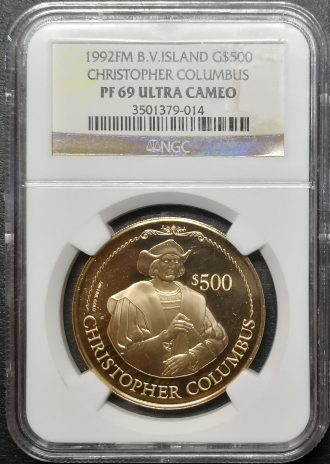 凡希社世界钱币微拍第七十四期 1992英属维尔京哥伦布500元金币NGC-PF69UC