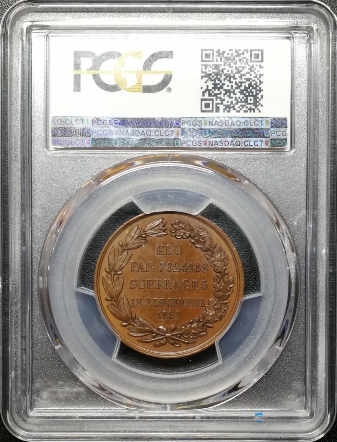 凡希社世界钱币微拍第七十四期 1852年拿破仑新宪法782万票赞成帝制铜章PCGS-SP64