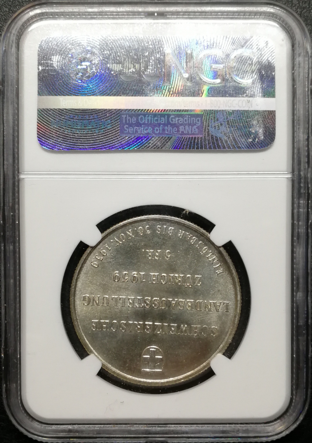 凡希社世界钱币微拍第七十四期 1939苏黎世博览会5法郎NGC-MS64