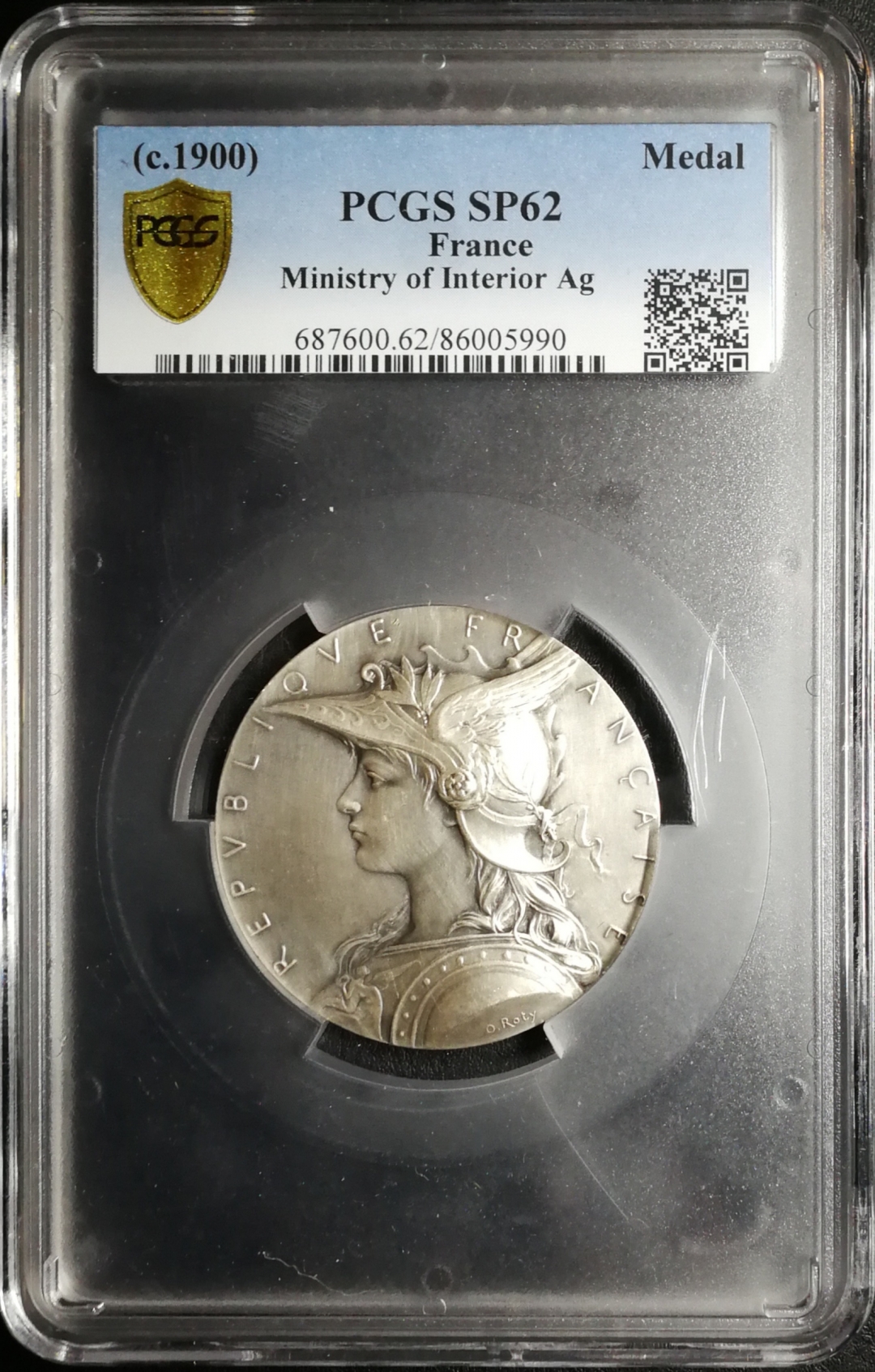 凡希社世界钱币微拍第七十四期 1900法国内政部稀少银章PCGS-SP62 O.ROTY作品
