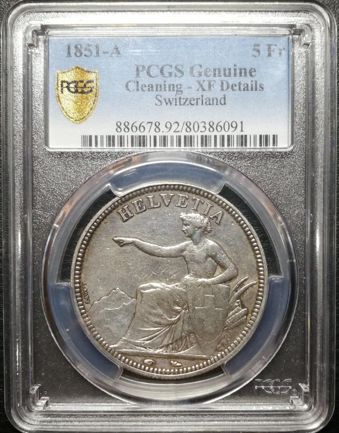 凡希社世界钱币微拍第七十四期 1851瑞士流通5法郎PCGS-XFD