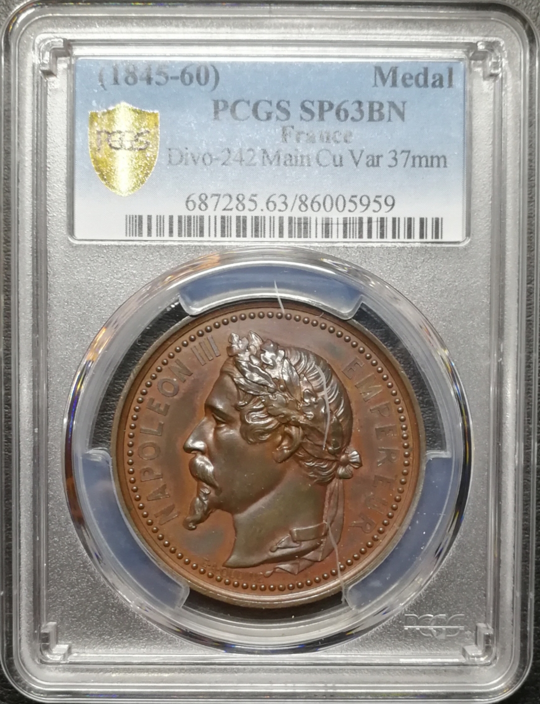 凡希社世界钱币微拍第七十四期 1845拿破仑三世纪念铜章PCGS-SP63