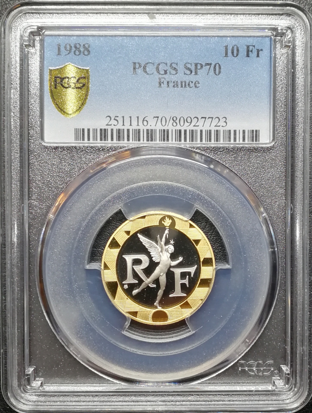 凡希社世界钱币微拍第七十四期 1988法国巴士底狱金钯双金属10法郎PCGS-SP70