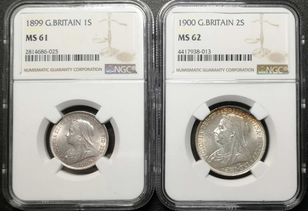 凡希社世界钱币微拍第七十四期 1899/1900老维先令佛罗林一对NGC-MS61/62