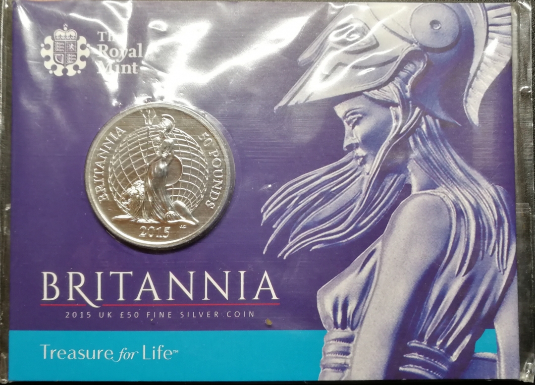 凡希社世界钱币微拍第七十四期 2015英国不列颠尼亚女神与狮子50镑银币BU原包装