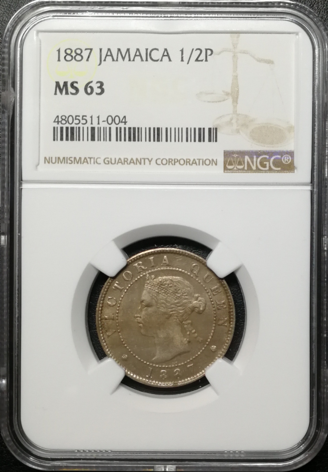 凡希社世界钱币微拍第七十四期 1887牙买加1/2便士NGC-MS63