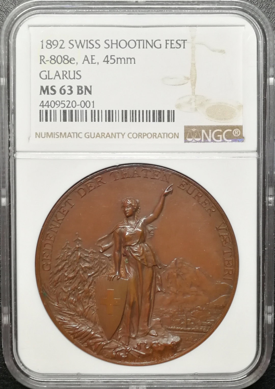 凡希社世界钱币微拍第七十四期 1892年格拉鲁斯射击节铜章NGC-MS63