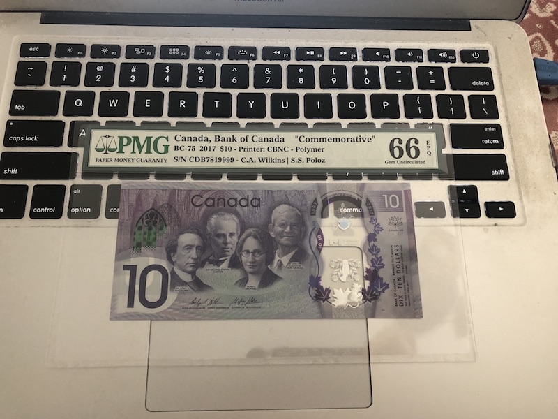 收藏联盟第七十三期拍卖 加拿大1710塑料纪念钞 PMG66E狮子号9999尾 