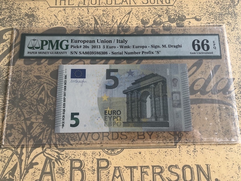 收藏联盟第七十三期拍卖 5欧元2013版（意大利）PMG66E