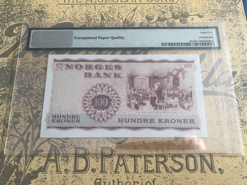 收藏联盟七十四期拍卖 挪威1972年100克朗 PMG65E