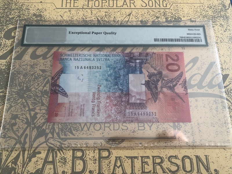 收藏联盟七十四期拍卖 瑞士2015版20法郎 PMG64E