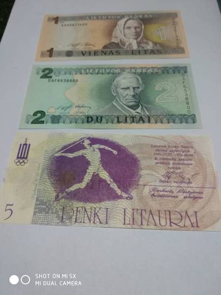 收藏联盟七十四期拍卖 立陶宛1，2，5立特， 5立特为奥运钞
