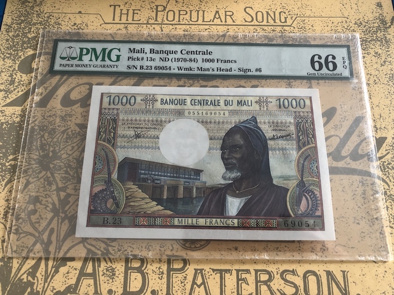 收藏联盟七十四期拍卖 马里70-84 1000法郎PMG66E