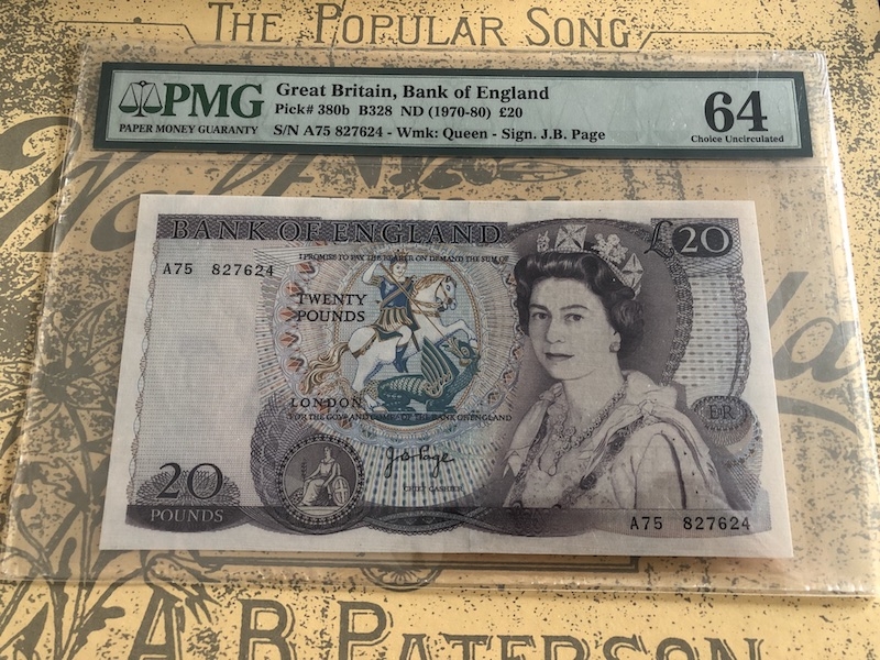 收藏联盟七十四期拍卖 英国D20 A冠女王水印 PMG64