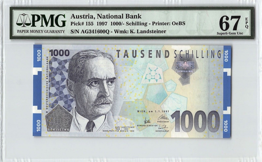 收藏联盟七十四期拍卖 奥地利1997年1000先令 PMG67E