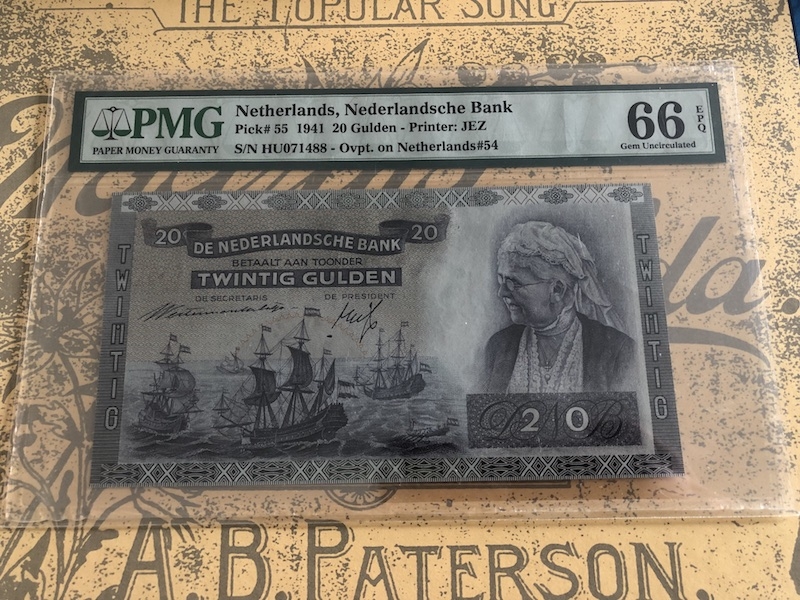 收藏联盟七十四期拍卖 荷兰1941年20盾 PMG66E