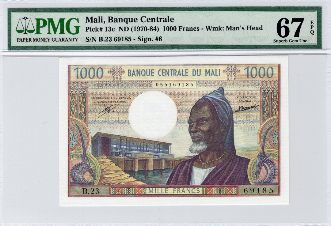 收藏联盟七十四期拍卖 法属马里 74-84 1000法郎 PMG67E冠军分