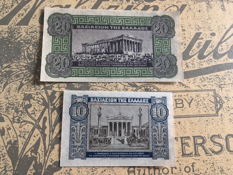 收藏联盟七十四期拍卖 德国占领希腊时期1940年10，20德拉马克 UNC