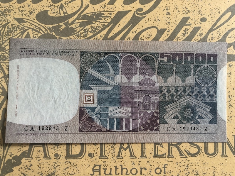 收藏联盟七十四期拍卖 意大利春主题50000里拉和10000里拉 UNC
