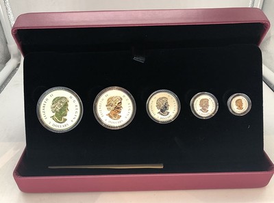 雕塑与币章 - 2015年加拿大发行枫叶镶珐琅银套币（5枚套）