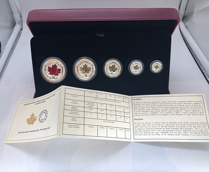 雕塑与币章 2015年加拿大发行枫叶镶珐琅银套币（5枚套）