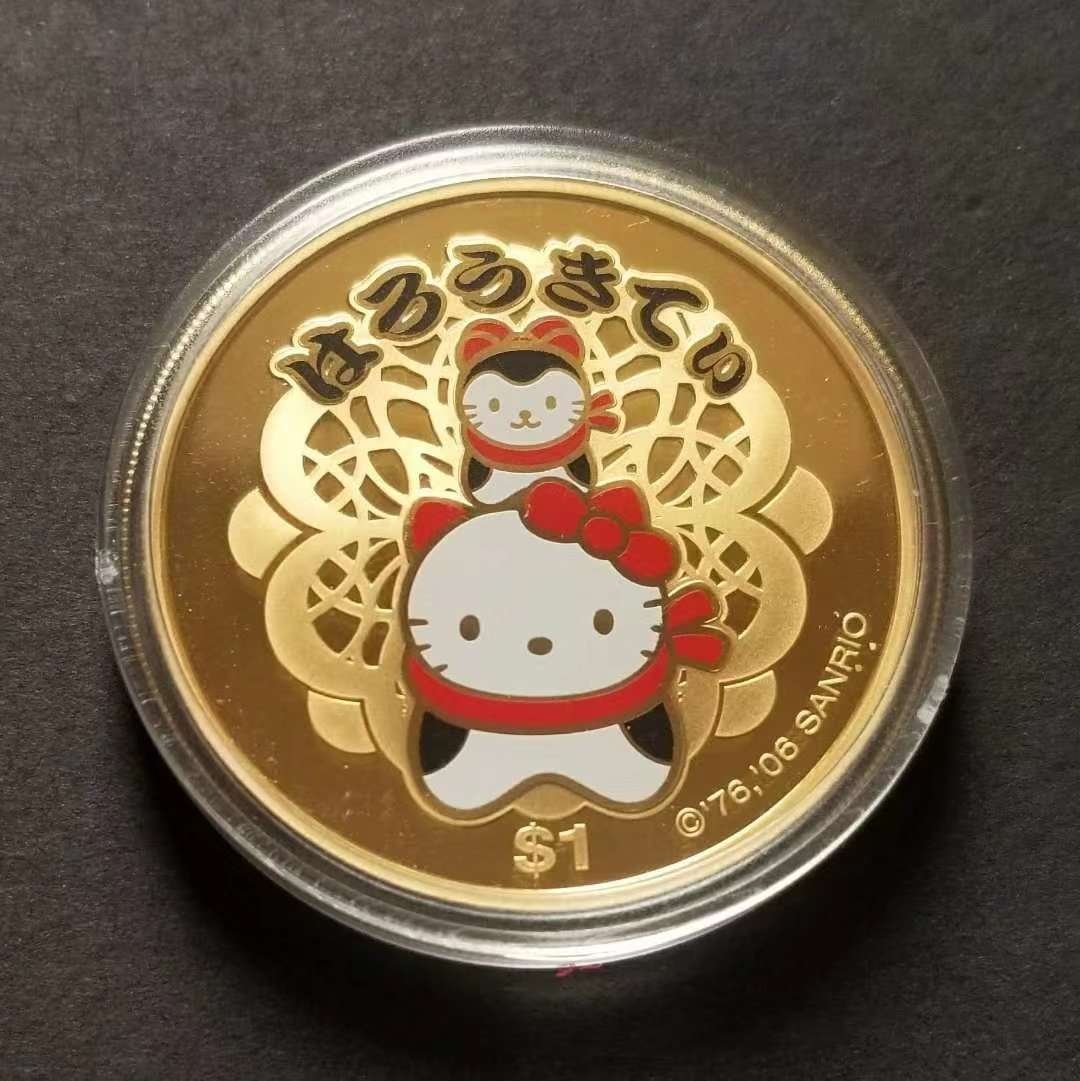 【随心拍】第四期 【图瓦卢】2006年HelloKitty招财猫彩色镀金银币，1盎司，澳大利亚制造，发行2000枚，有证书包装