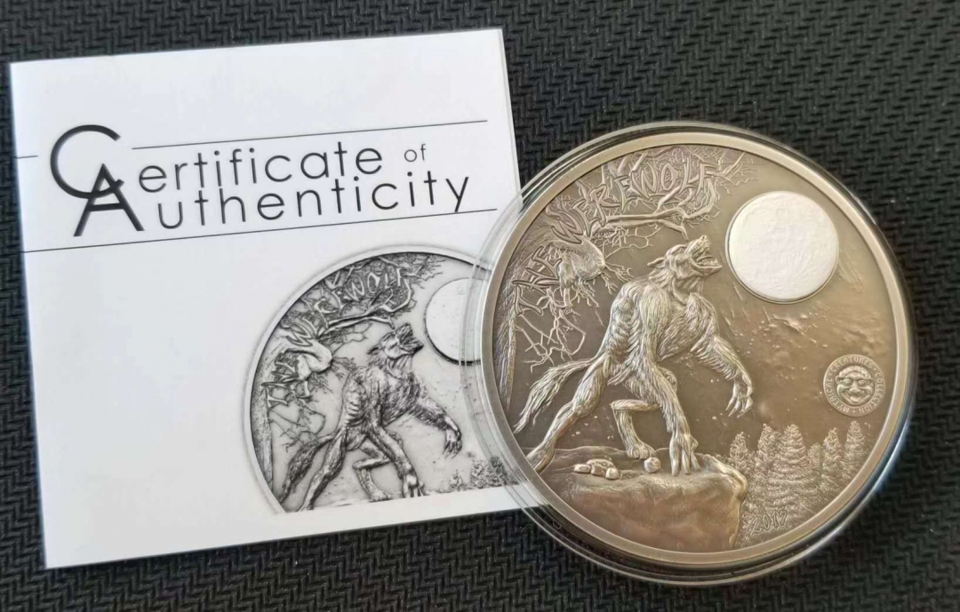 【随心拍】第四期 【帕劳】2013年狼人的传说仿古镶嵌大2oz银币