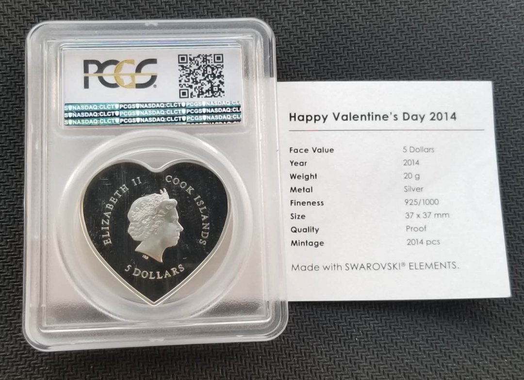 【随心拍】第四期 PCGS70--库克2014年情人节心形水晶镶嵌银币