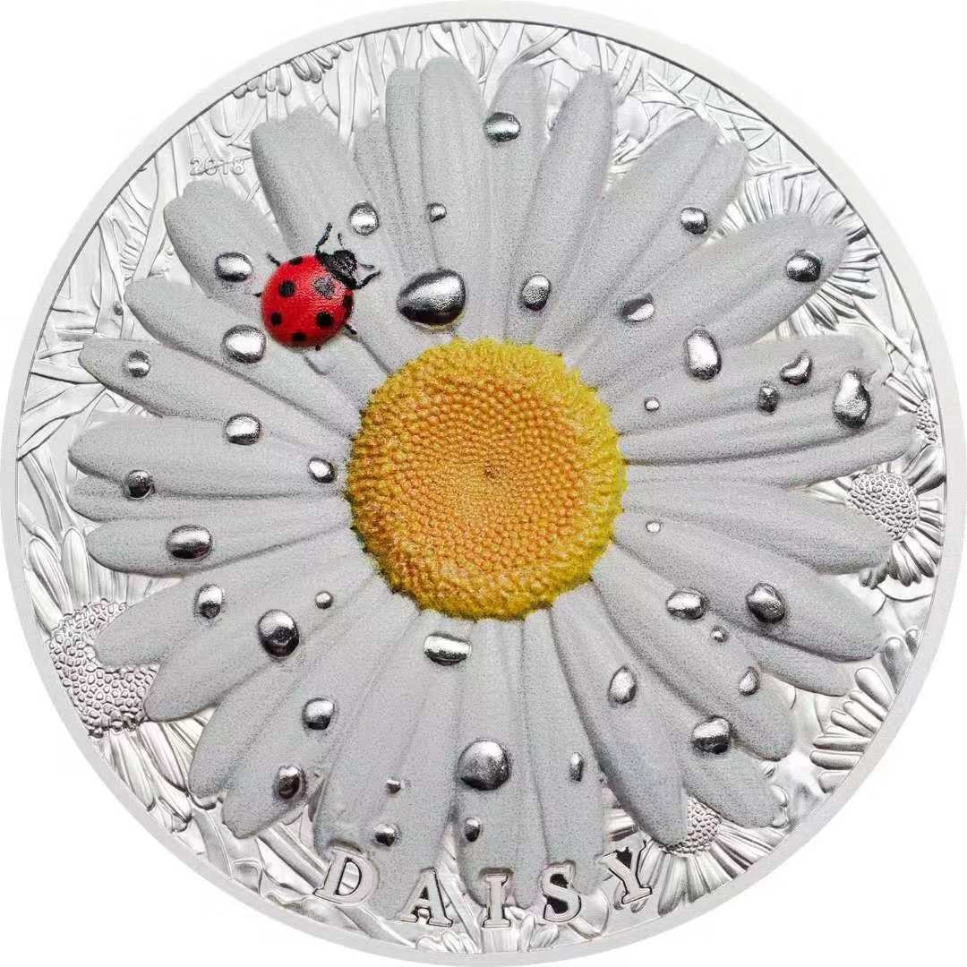 【随心拍】第四期 【帕劳】2018年雏菊上的瓢虫高浮雕彩色加厚2oz银币