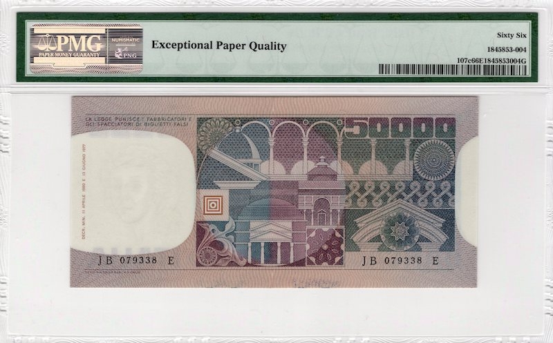 收藏联盟第七十五期拍卖    PMG66 意大利1980年50000里拉 P-107c