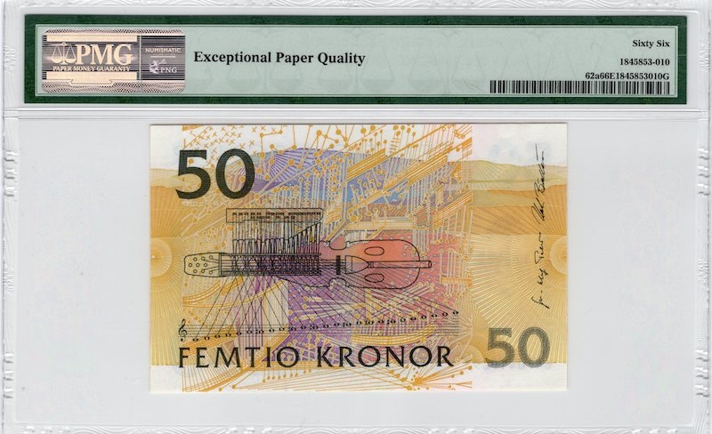 收藏联盟第七十五期拍卖 PMG66 瑞典2006年50克朗 P-62a 初版夜莺