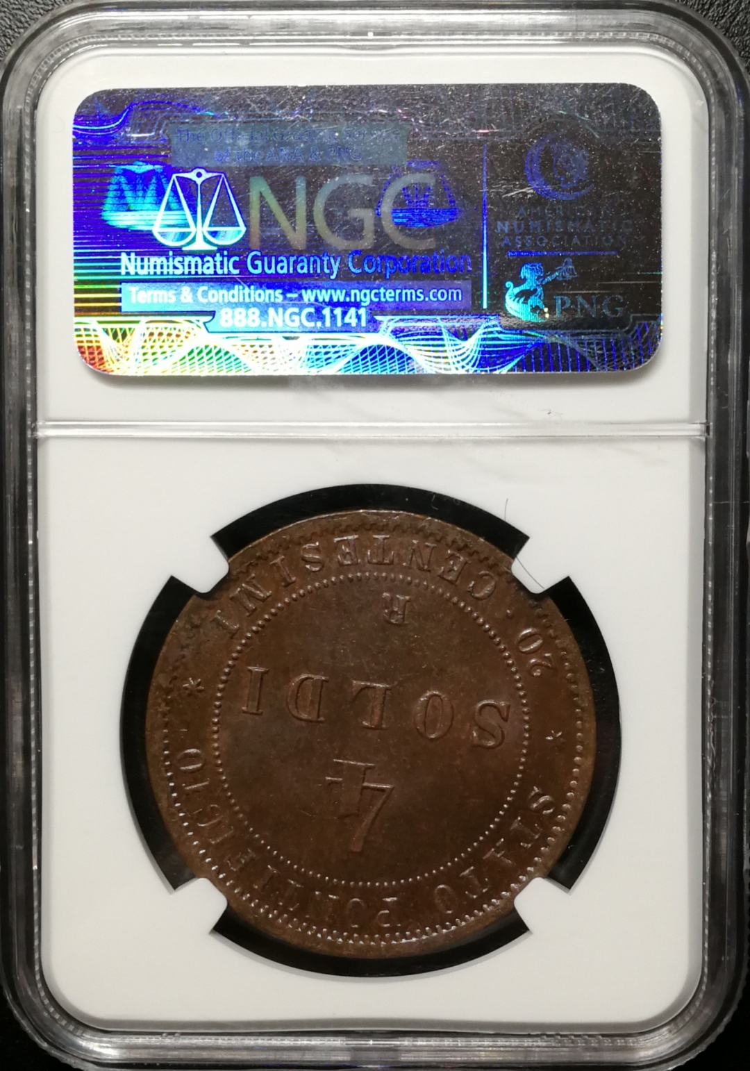 凡希社世界钱币微拍第七十五期 1868教皇国4S大铜NGC-MS66