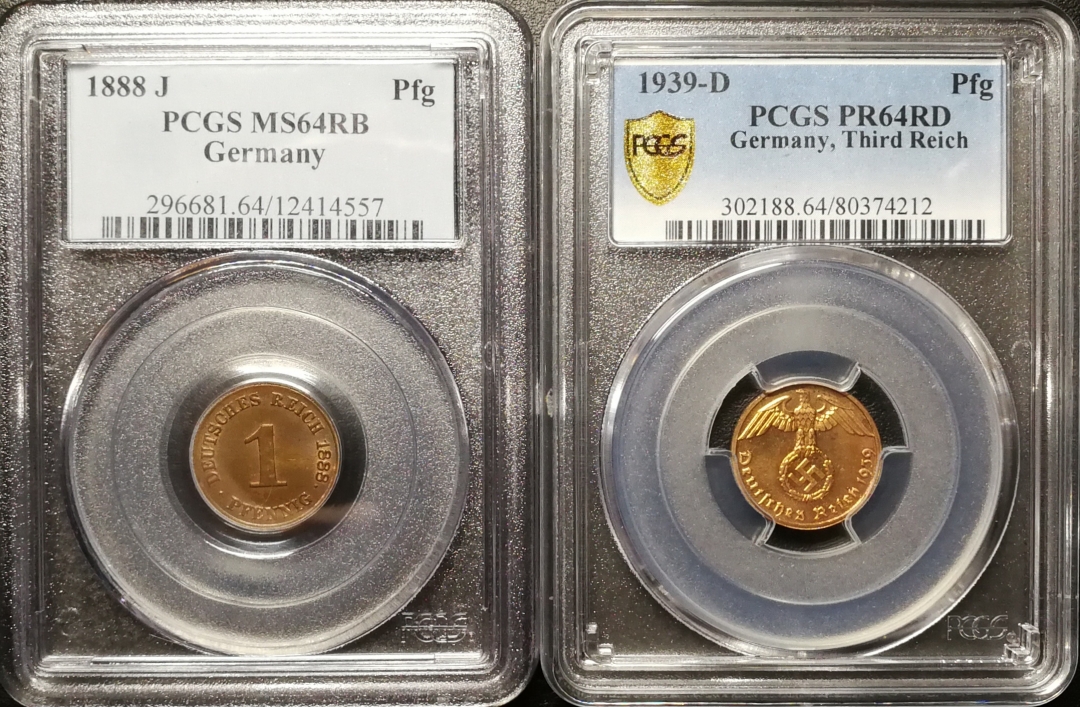 凡希社世界钱币微拍第七十五期 德国芬尼精制普制一对PCGS-64