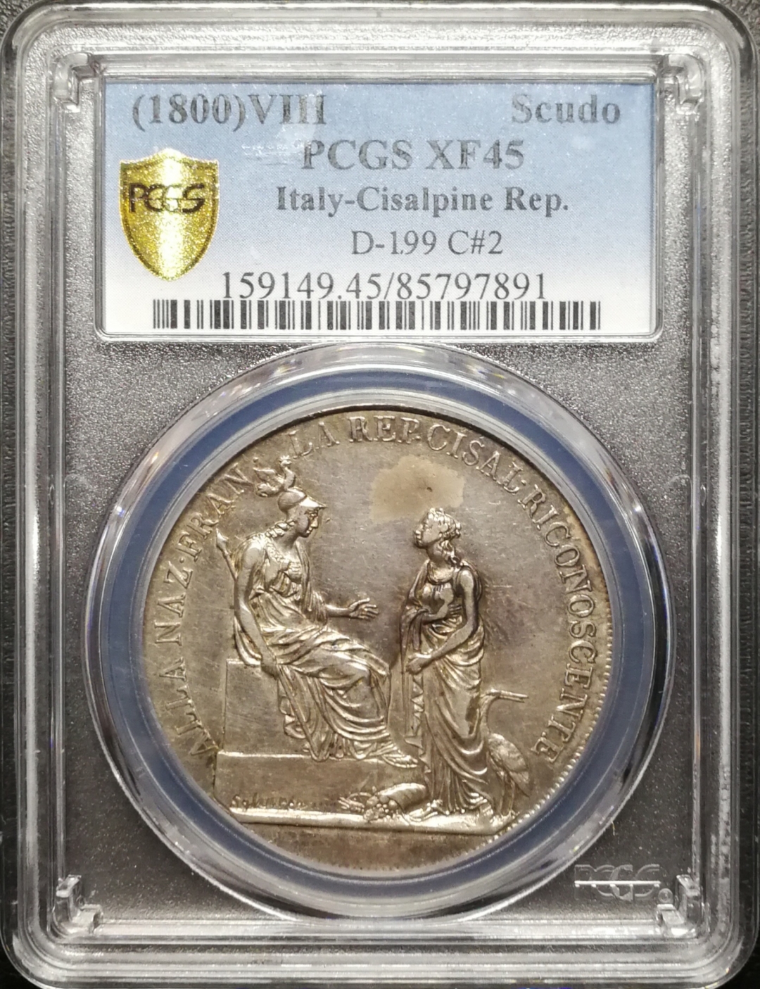 凡希社世界钱币微拍第七十五期 1800意大利西沙尔皮共和国SCUDO大银PCGS-XF45马伦哥会战
