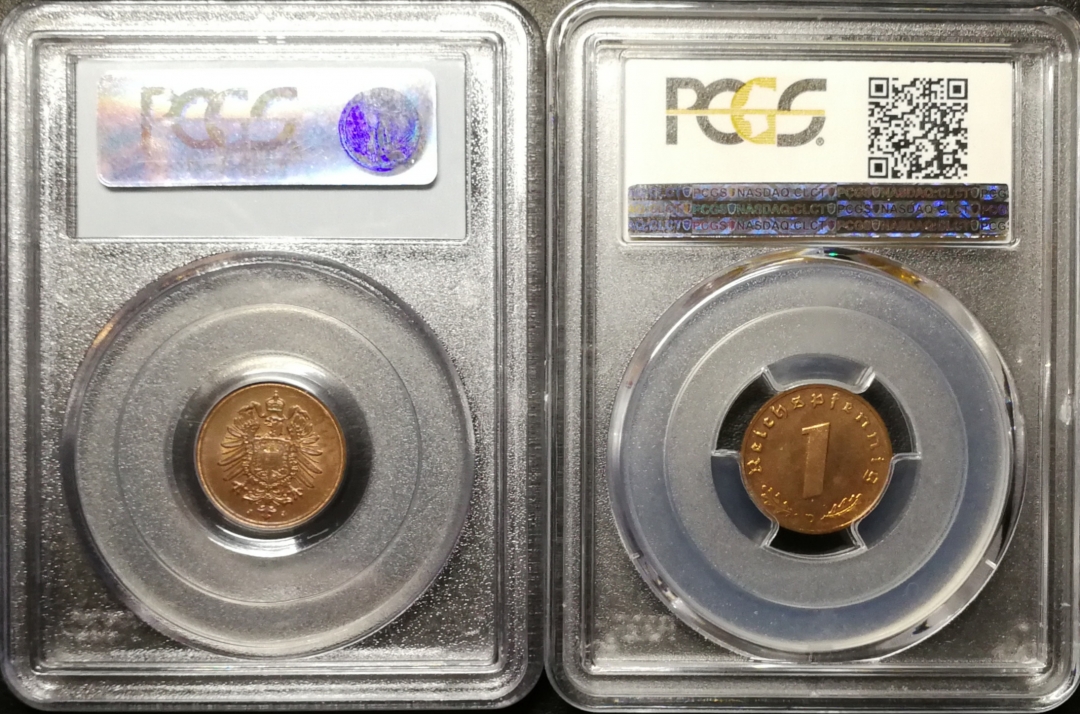 凡希社世界钱币微拍第七十五期 德国芬尼精制普制一对PCGS-64