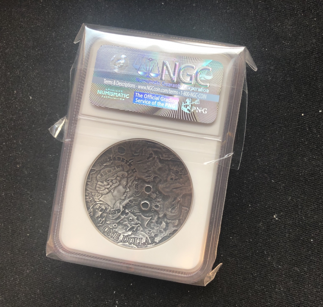 【随心拍】现代金银币拍卖第五期 【纽埃】2018太阳系4镶嵌NWA4664灶神星陨石曲面仿古纪念银币