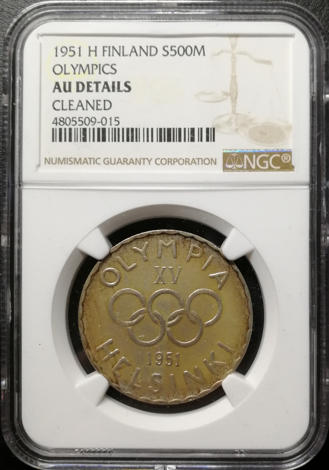 凡希社世界钱币微拍第七十五期 1951芬兰奥运500马克NGC-AUD稀少