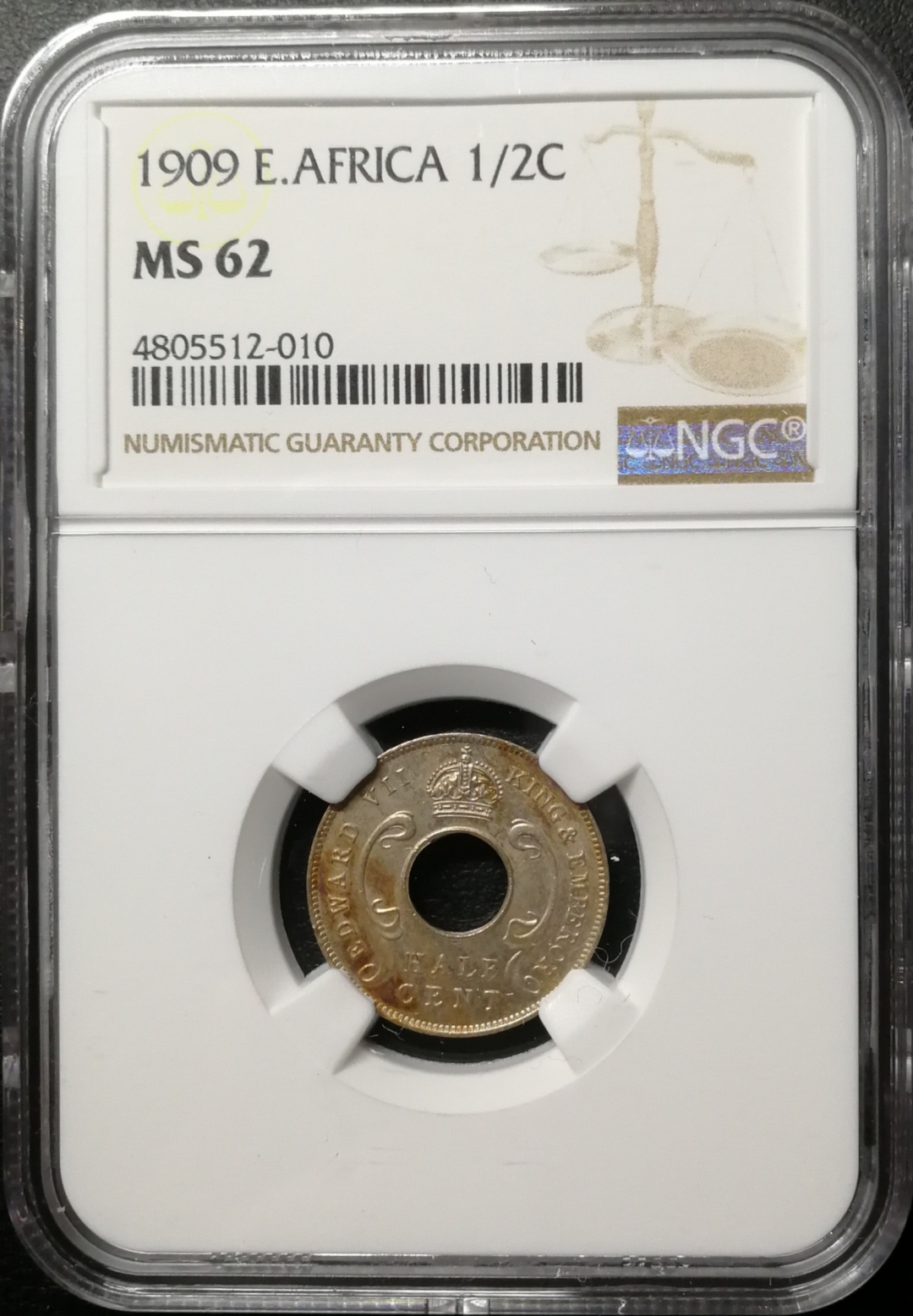 凡希社世界钱币微拍第七十五期 1909东非爱七1/2分NGC-MS62