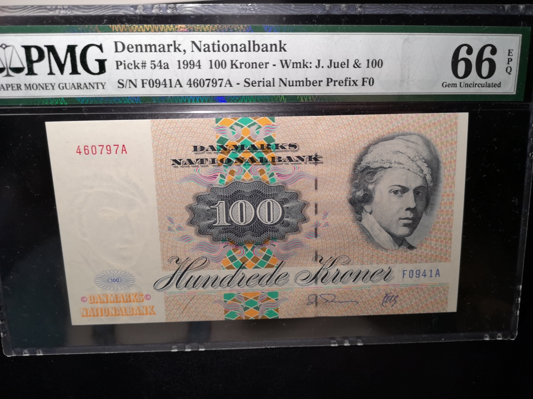 《外钞收藏家》第六十二期拍卖目录 丹麦1994年100克朗  pmg66