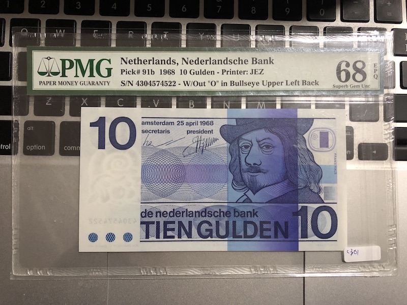 收藏联盟第七十五期拍卖 荷兰1968年人像版10盾 高分PMG68E
