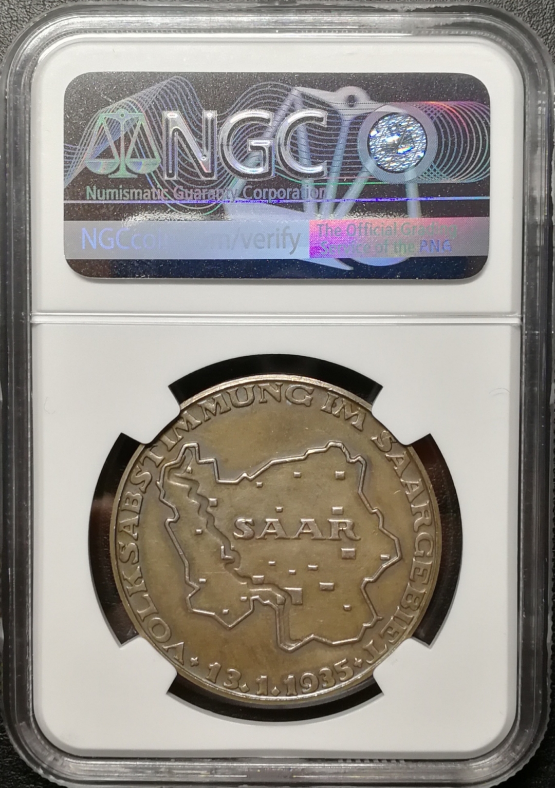凡希社世界钱币微拍第七十五期 1935德国收回萨尔银章NGC-MS62