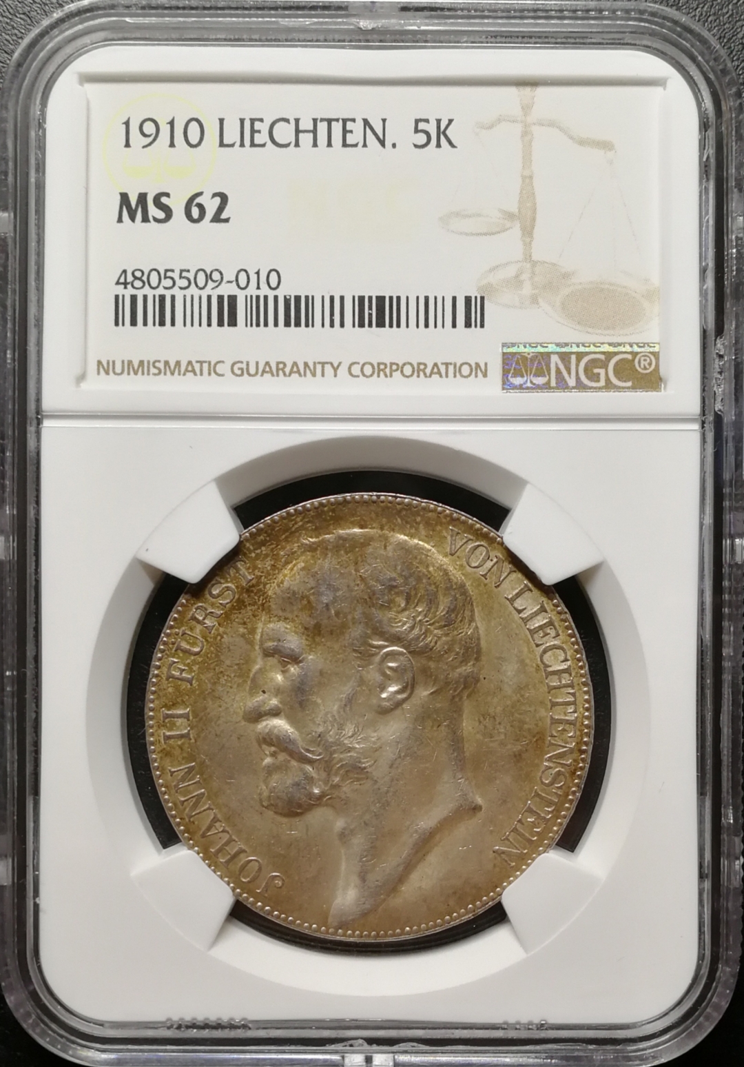 凡希社世界钱币微拍第七十五期 1910列支敦士登5K大银NGC-MS62