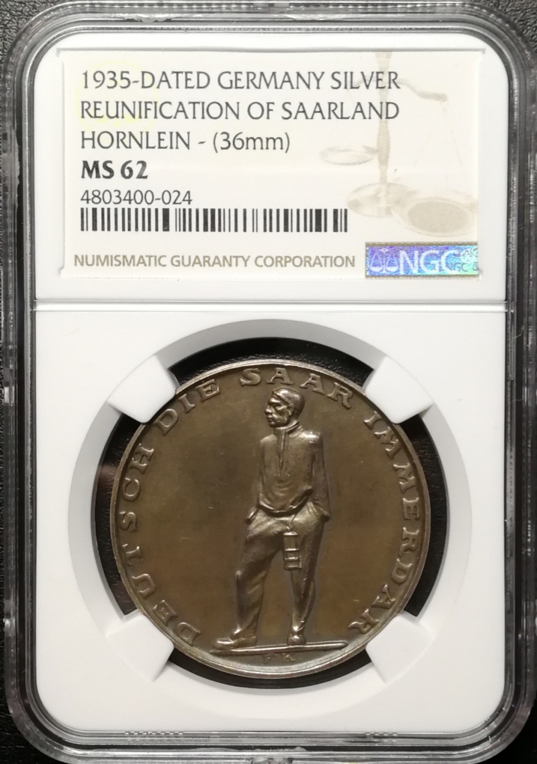 凡希社世界钱币微拍第七十五期 1935德国收回萨尔银章NGC-MS62