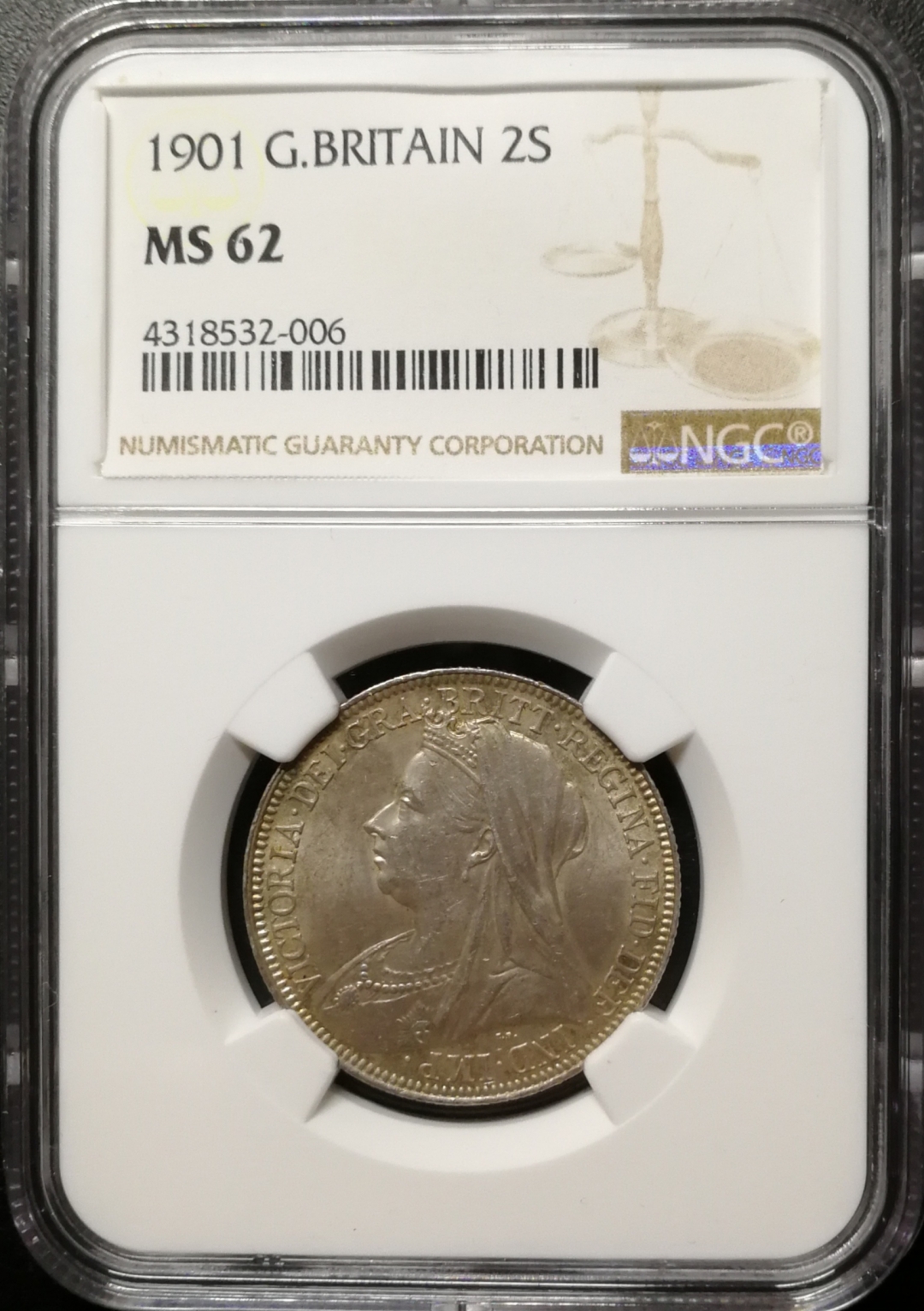 凡希社世界钱币微拍第七十五期 1901批纱2先令NGC-MS62