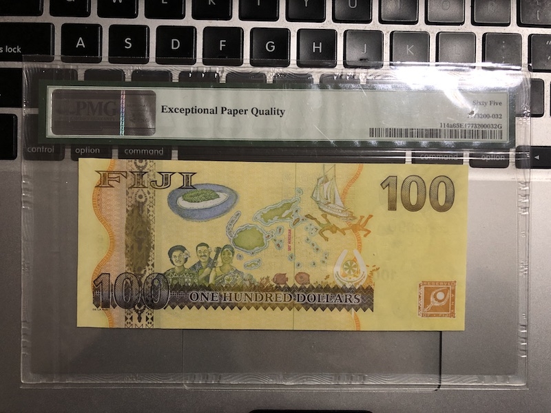 收藏联盟第七十五期拍卖 斐济2007年100元 无47靓号 PMG65E