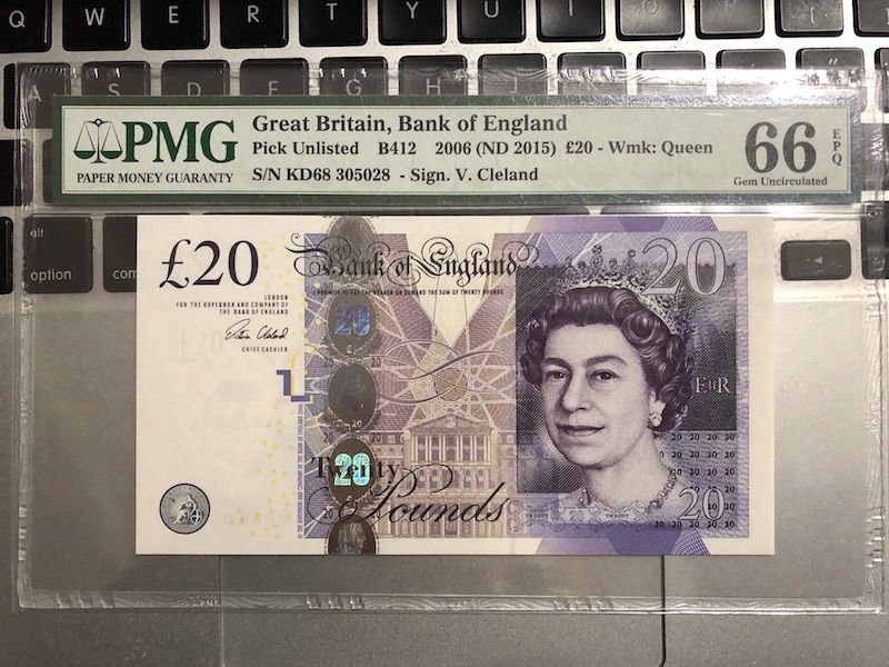 收藏联盟第七十五期拍卖 英国2006年20镑 无47尾8靓号 PMG66E