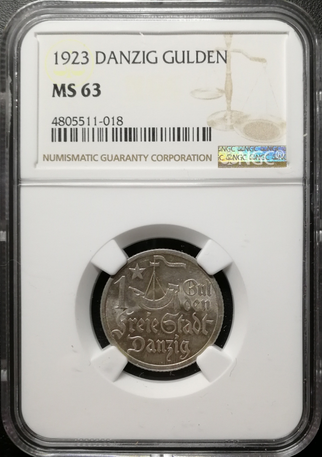 凡希社世界钱币微拍第七十五期 1923但泽港1盾NGC-MS63