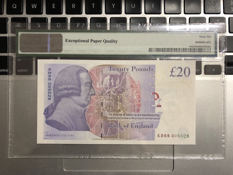 收藏联盟第七十五期拍卖 英国2006年20镑 无47尾8靓号 PMG66E